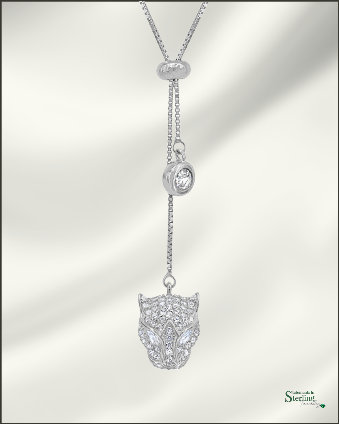 Sterling Silver Tiger Necklace with Cubic Zirconia in Rhodium