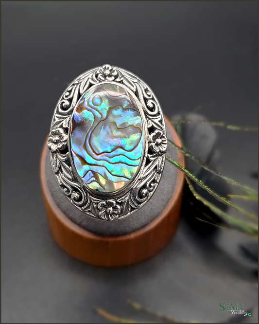 Abalone Shell and Sterling Silver Statement Ring