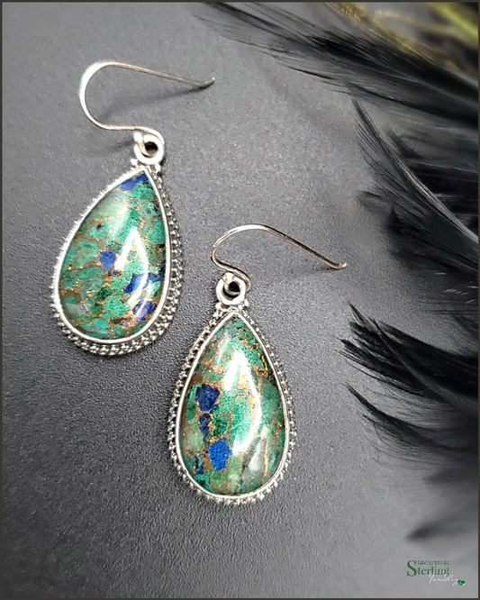 Parrot's Wing Chrysocolla and Sterling Silver Earrings