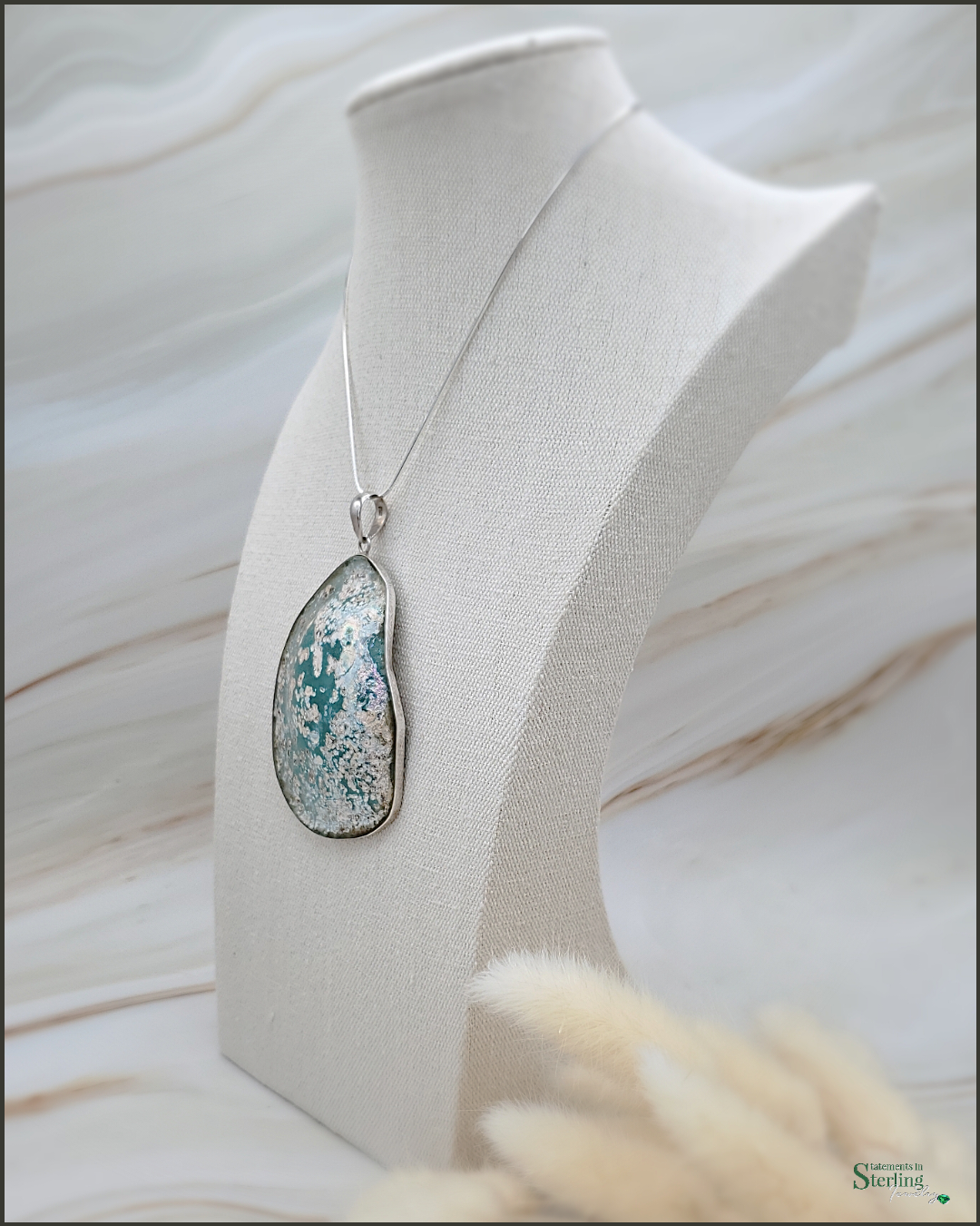 Roman Glass and Sterling Silver Statement Pendant XII