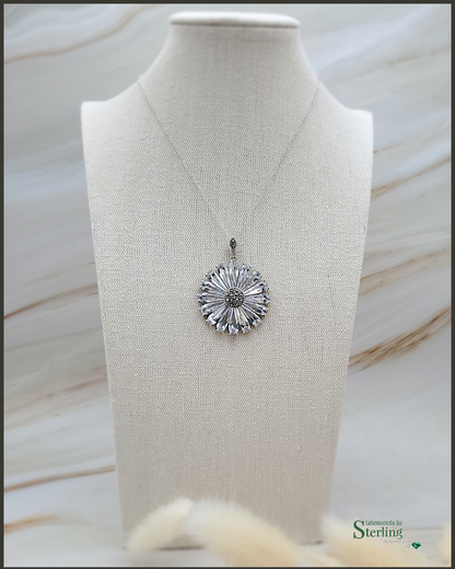 White Topaz and Marcasite Sterling Silver Flower Pendant