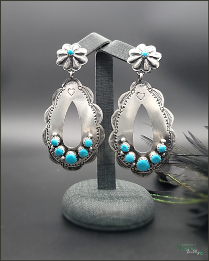 Navajo Kingman Turquoise and Sterling Silver Concho Earrings by Rita Lee