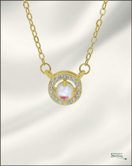 Sterling Silver Emulated Opal Necklace with Cubic Zirconia in Gold