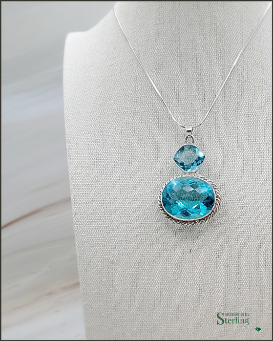 Sky Blue Quartz and Sterling Silver Two Stone Pendant