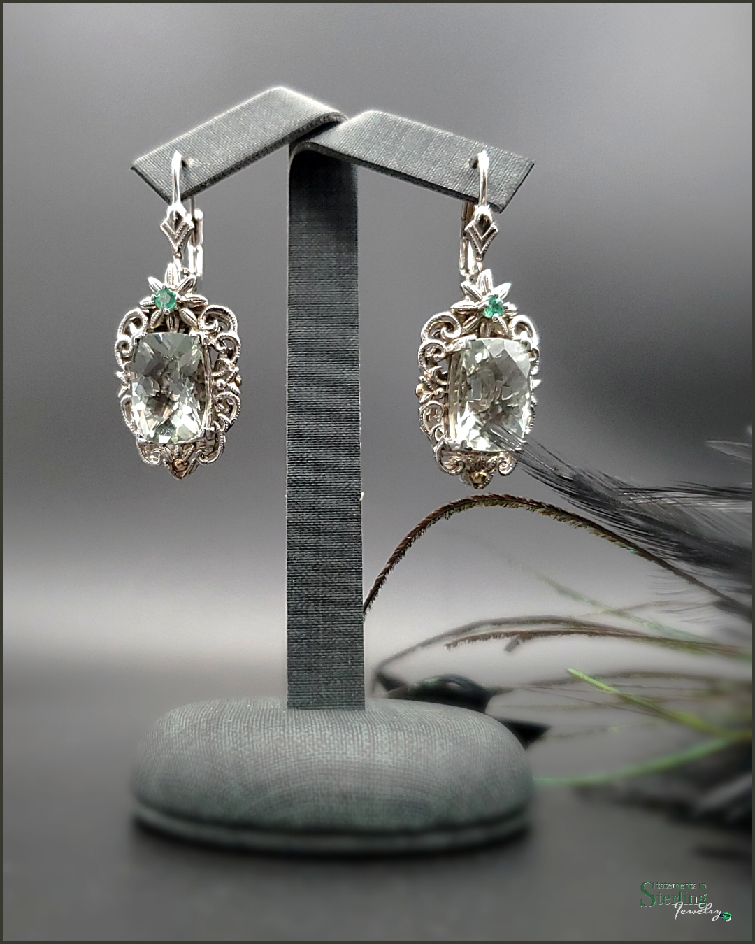 Vintage Prasiolite and Sterling Silver Victorian Earrings