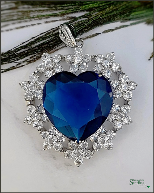 White Topaz, Blue Quartz and Sterling Silver Heart Pendant