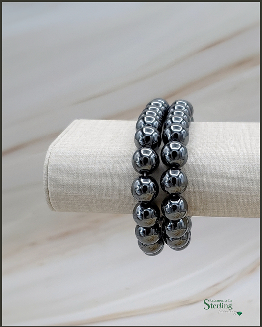 Gemstone Beaded Bracelet Set in Hematite