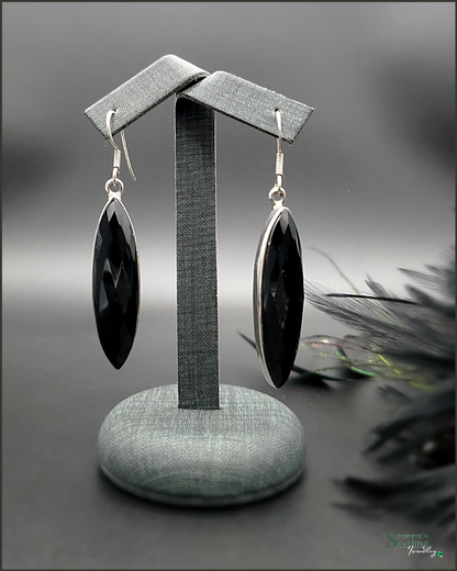 Black Onyx Marquis and Sterling Silver Earrings