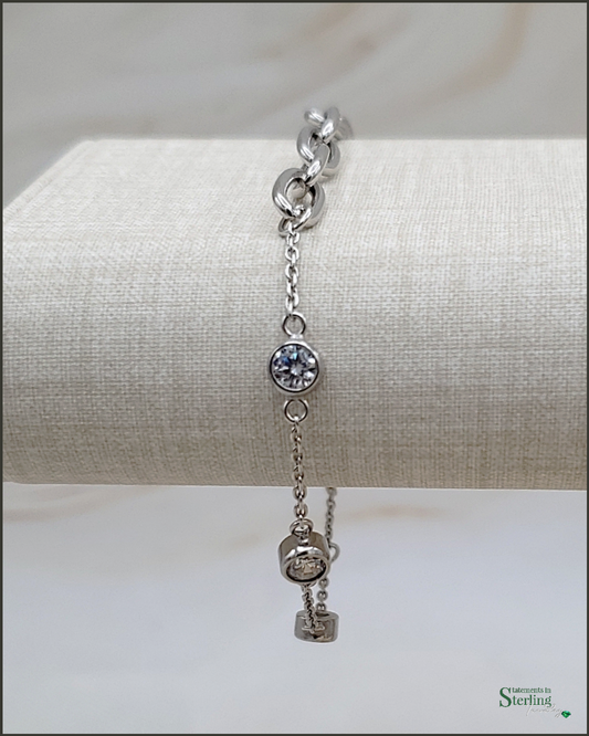 Sterling Silver Cubic Zirconia Modern Bracelet in Rhodium