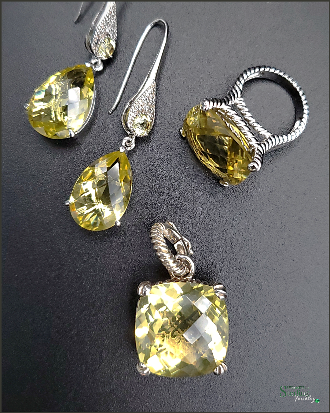 Vintage Lemon Quartz and Sterling Silver Pendant Necklace