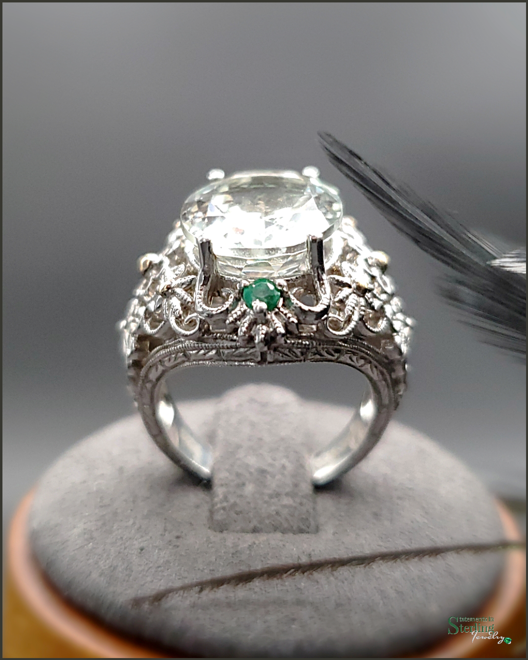 Vintage Prasiolite, Zambian Emerald and Sterling Silver Victorian Ring