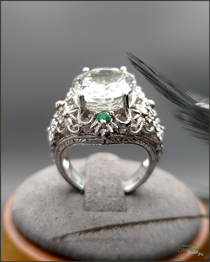 Vintage Prasiolite, Zambian Emerald and Sterling Silver Victorian Ring