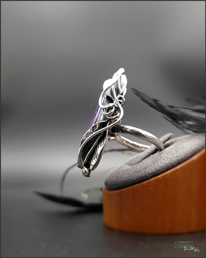 Siberian Charoite and Sterling Silver Leaves Adjustable Ring