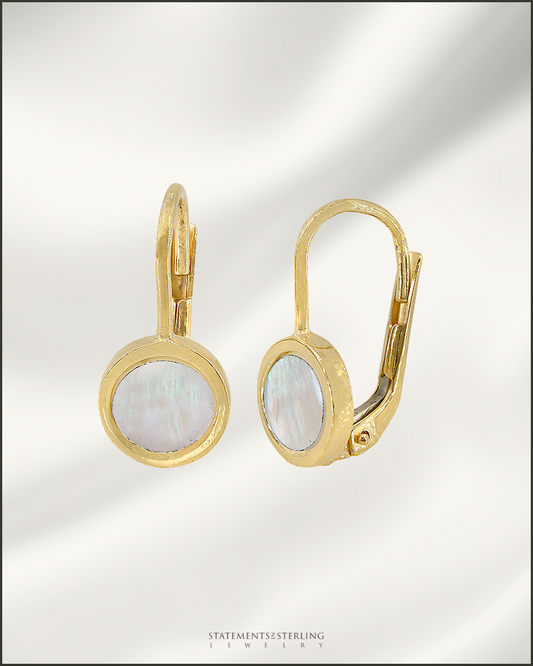 10k Gold Mother of Pearl Circle Earrings
