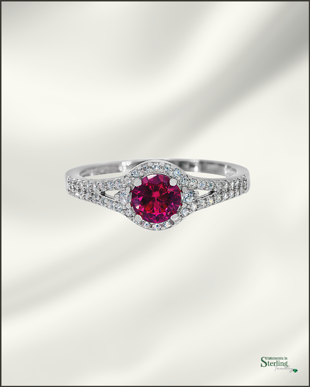 Sterling Silver Raspberry Halo Ring with Cubic Zirconia