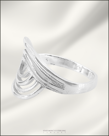 Sterling Silver Textured Marquis Swirl Ring