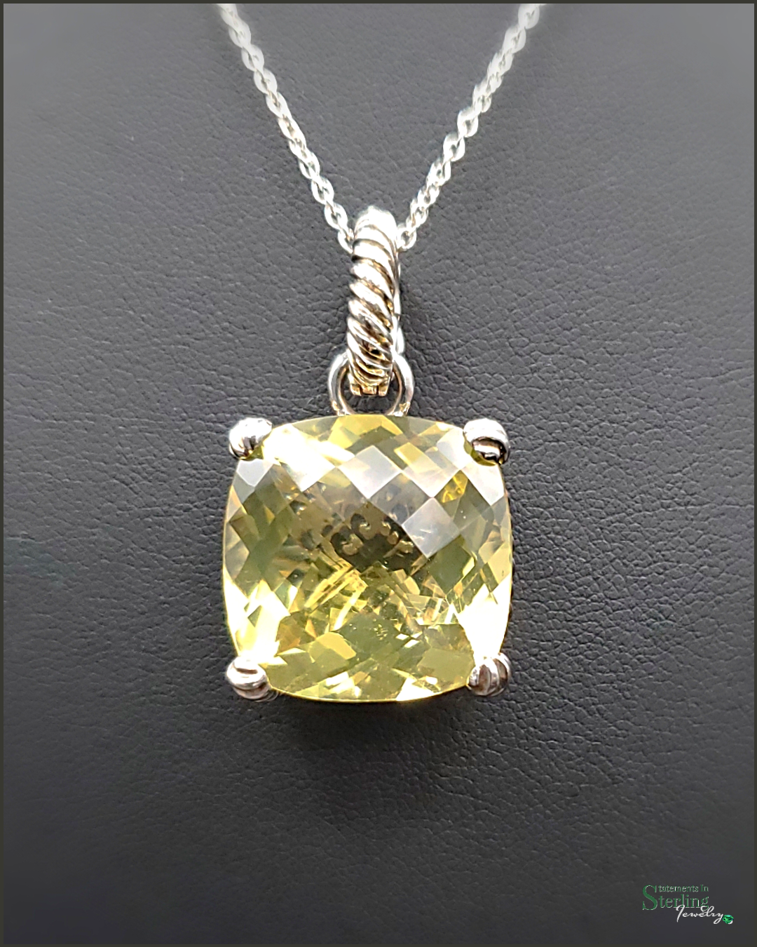 Vintage Lemon Quartz and Sterling Silver Pendant Necklace