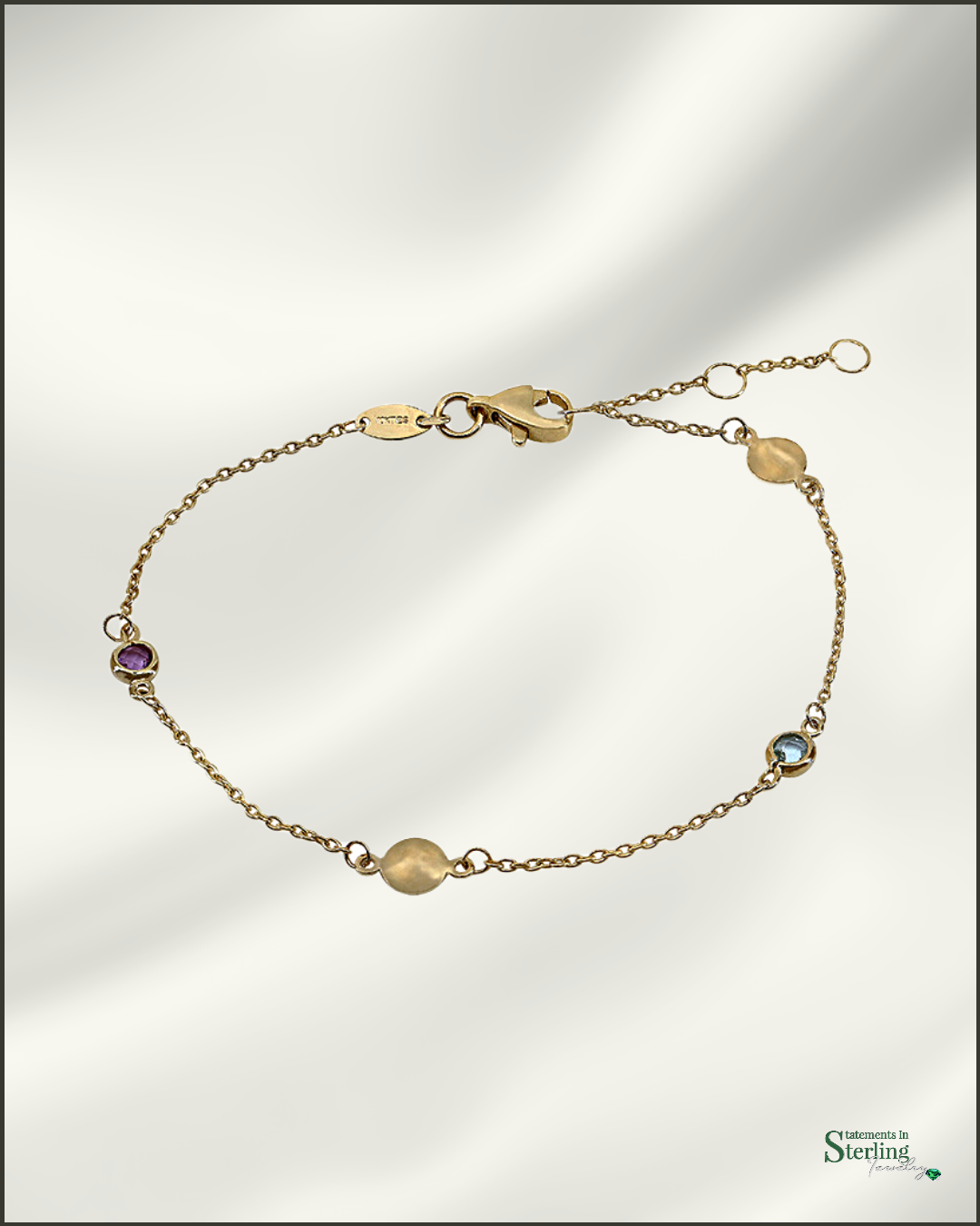 10k Gold Gemstone Bracelet in Amethyst and Blue Topaz