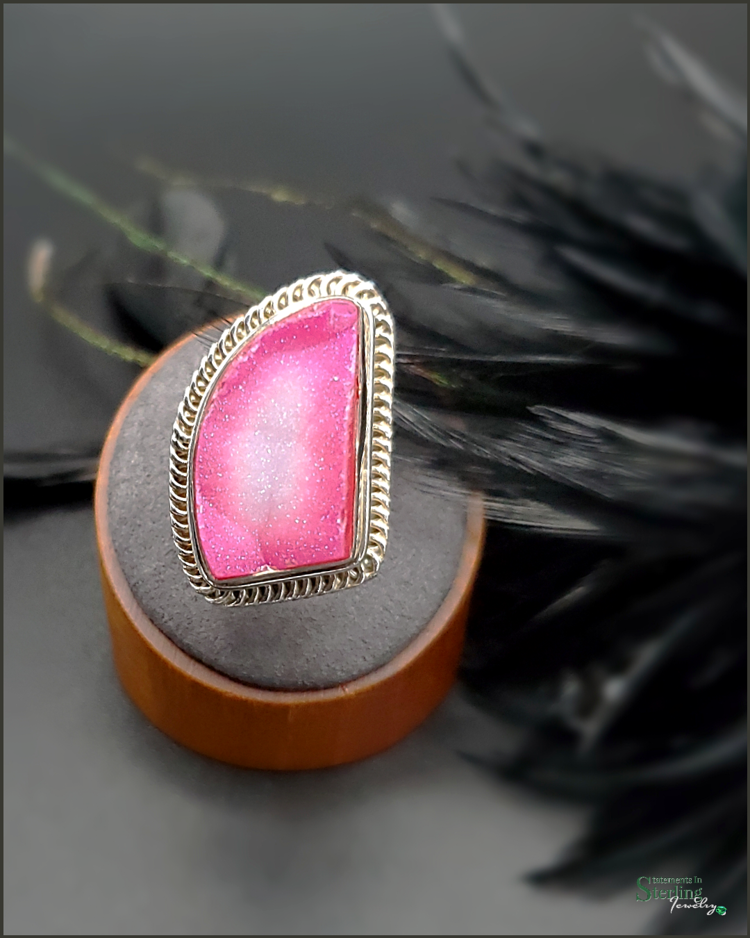 Pink Druzy and Sterling Silver Ring