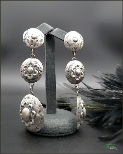 Navajo Sterling Silver Long Drop Circle Earrings by Tim Yazzie
