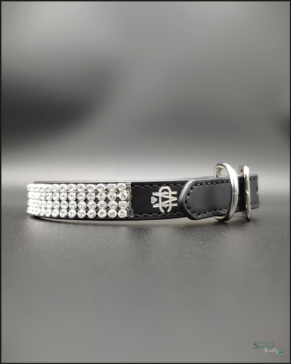 Mutt Couture Rhinestone and Leather Petite Glam Dog Collar in Black