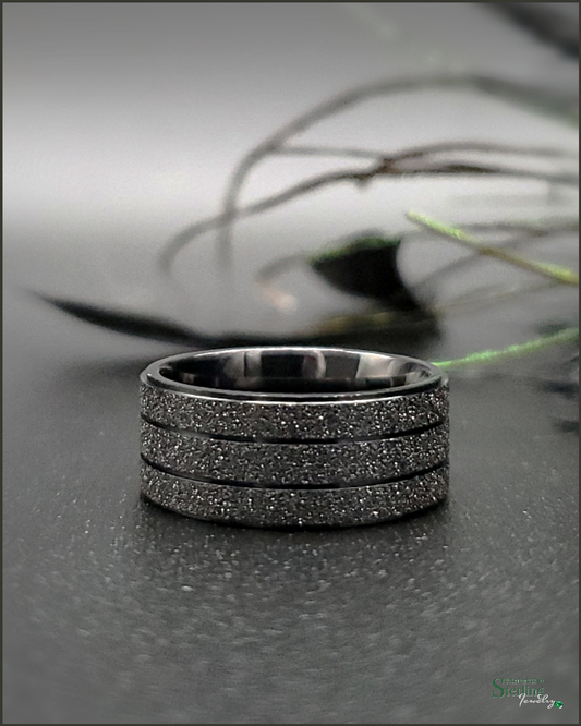 Stainless Steel Layered Ring Band in Black Sandblast