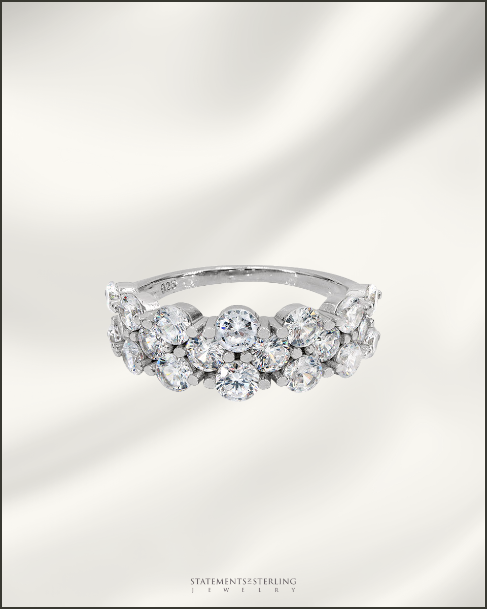 Sterling Silver Cluster Ring with Cubic Zirconia