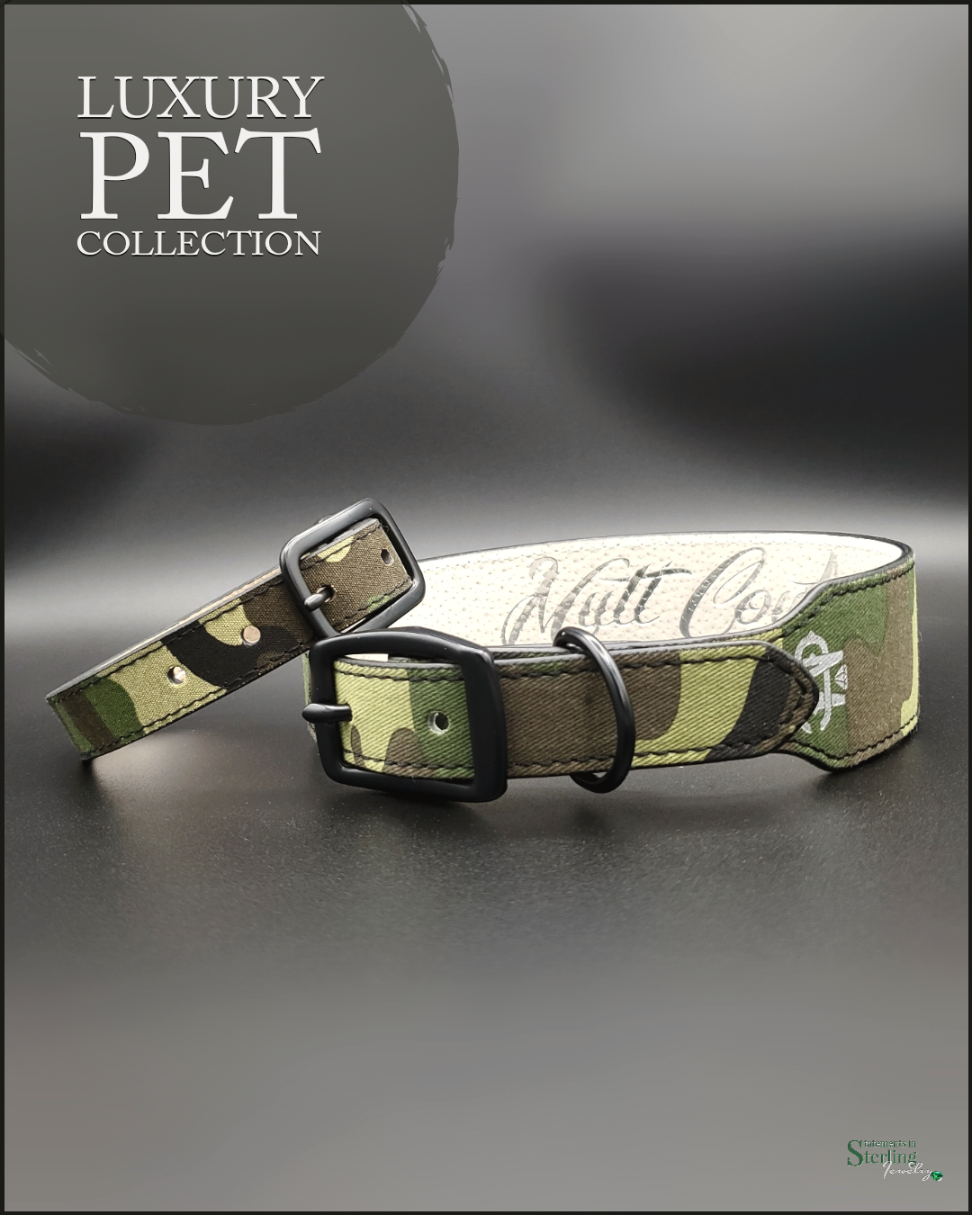 Mutt Couture Camo Leather Dog Collar in Green