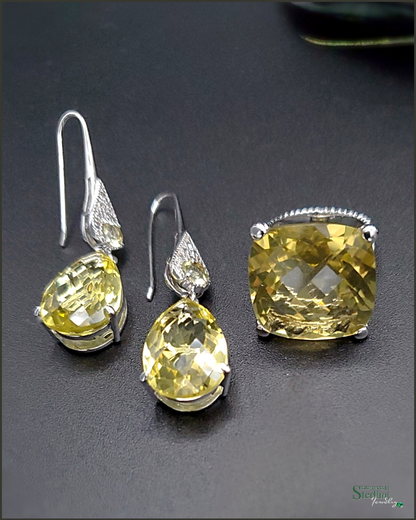 Vintage Lemon Quartz and Sterling Silver Earrings