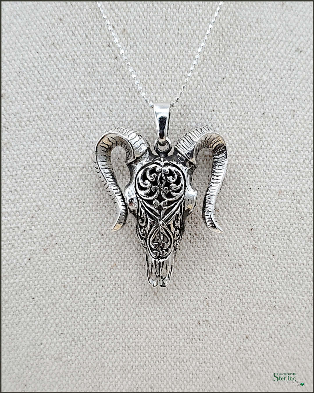 Western Style Ox Skull Pendant in Sterling Silver
