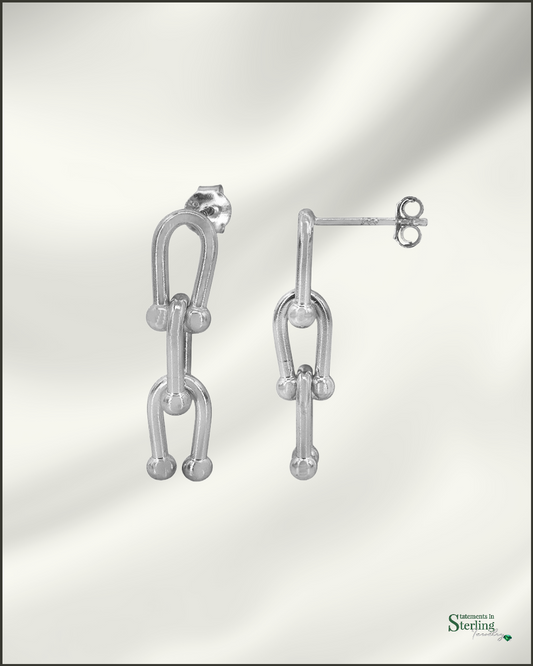 Solid Sterling Silver U Link Hardware Earrings in Rhodium