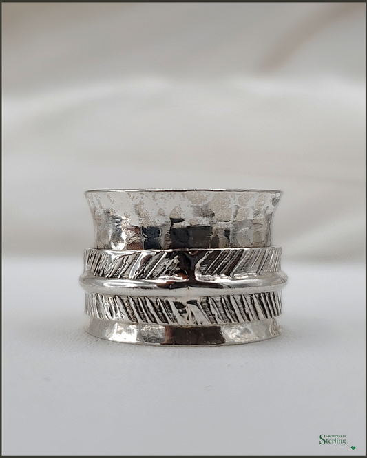 Sterling Silver Feather Spinner Ring