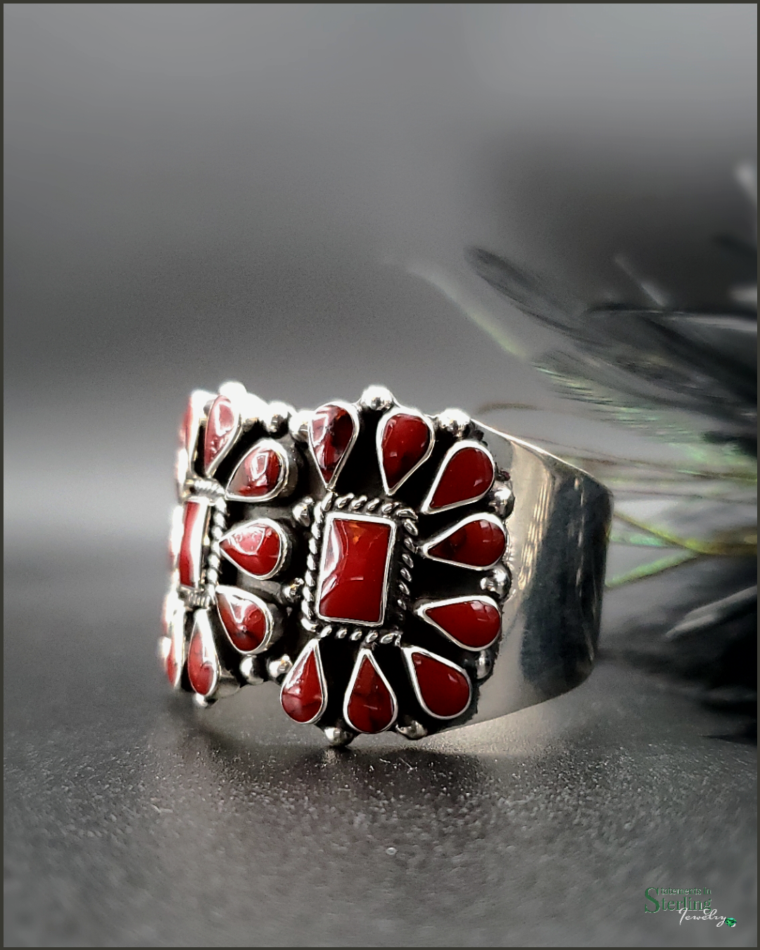 Red Jasper and Sterling Silver Teardrop Cluster Cuff Bracelet