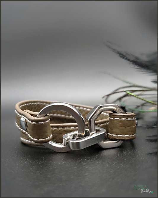 Leather and Stainless Steel Double Wrap Bracelet in Earth