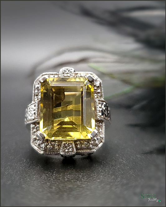 Citrine, Zircon and Sterling Silver Vintage Art Deco Ring