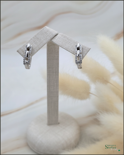 Sterling Silver Paperclip Link Sparkle Earrings