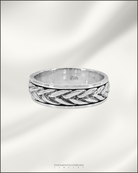 Sterling Silver Men's Braided Spinner Ring Band