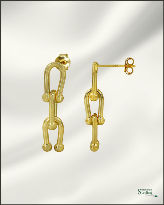 Solid Sterling Silver U Link Hardware Earrings in Gold