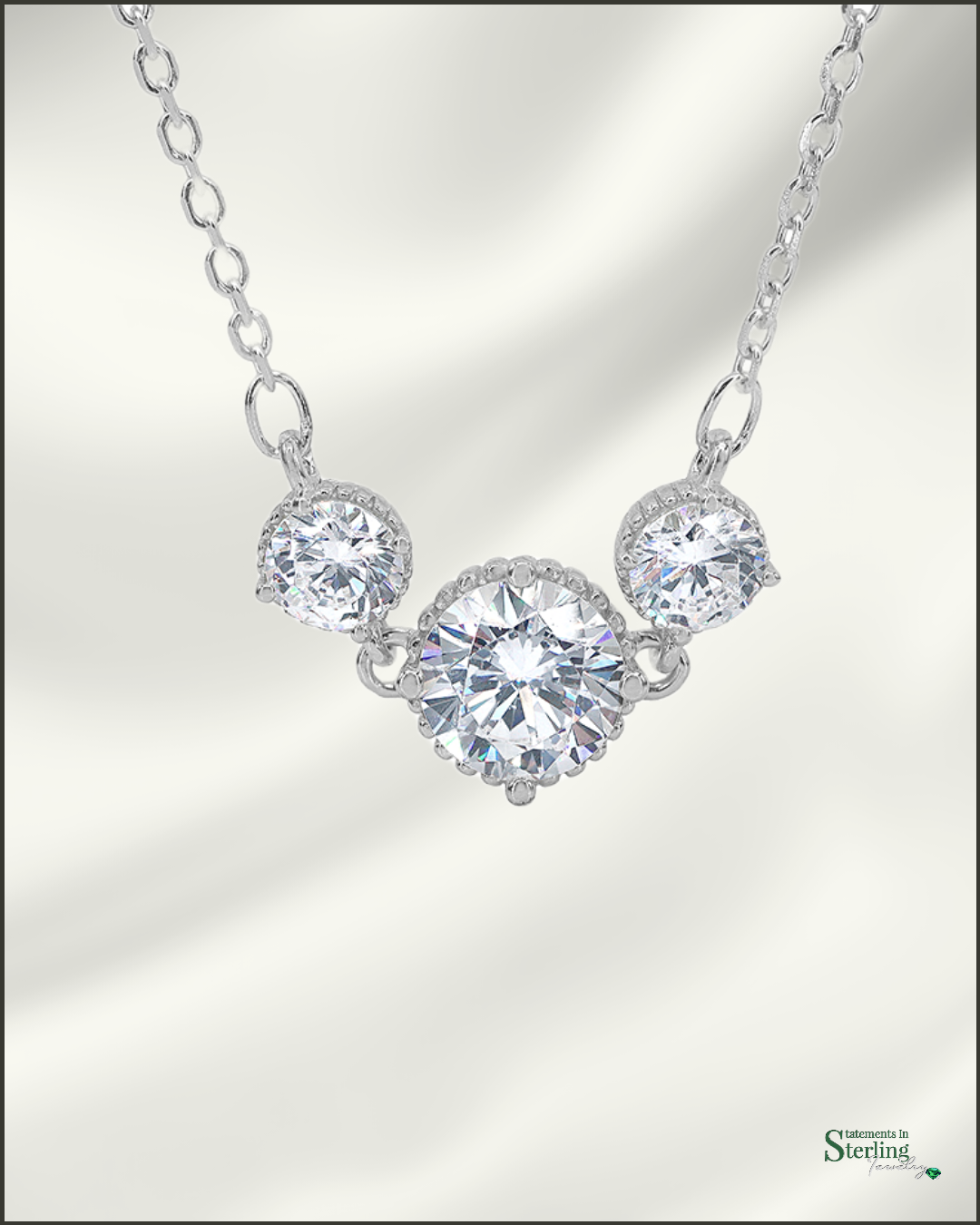 Sterling Silver Triple Threat Necklace with Cubic Zirconia in Rhodium