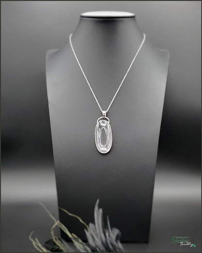 Clear Quartz and Sterling Silver Oval Pendant