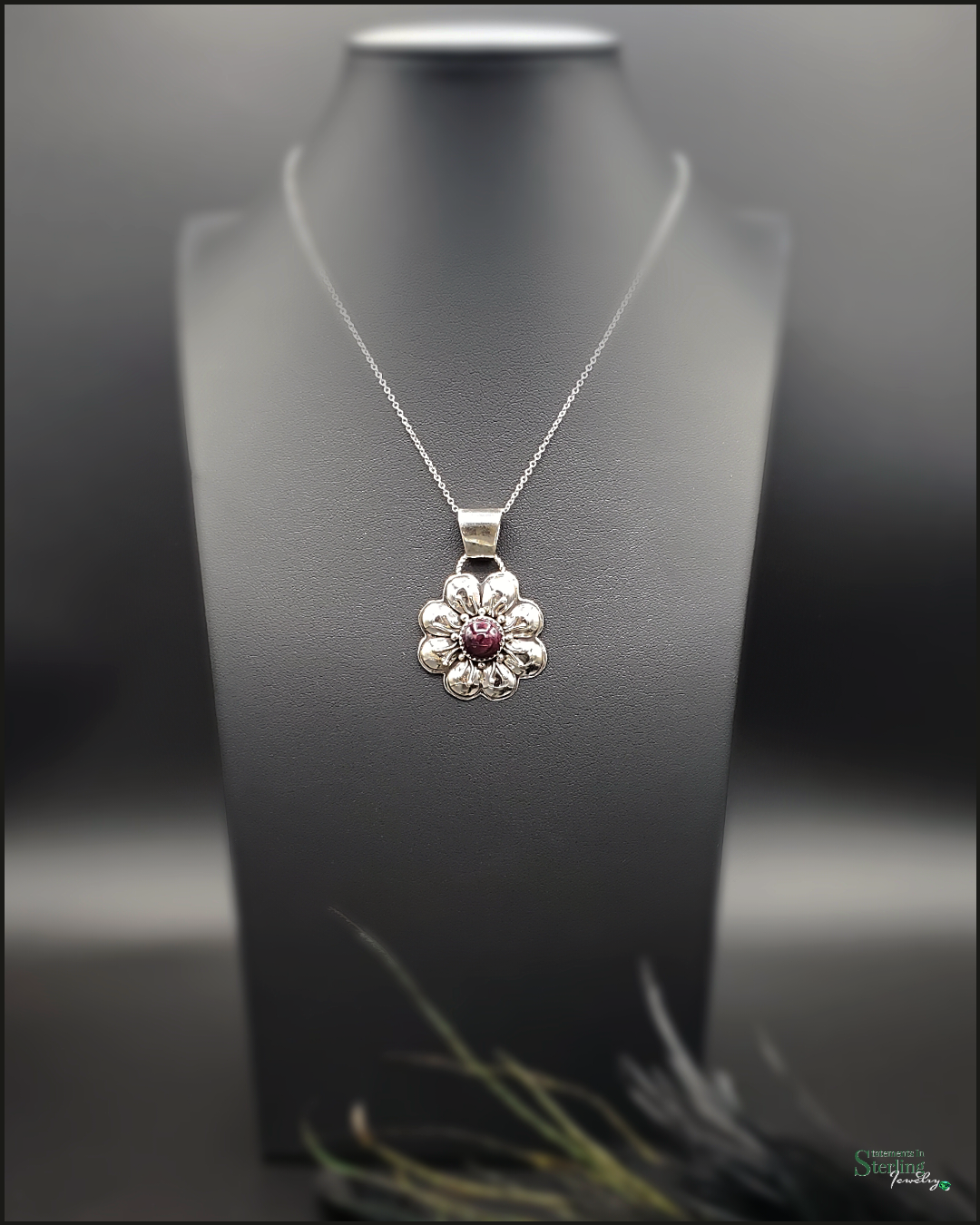 Purple Spiny Oyster and Sterling Silver Flower Pendant by Sandra Parkett