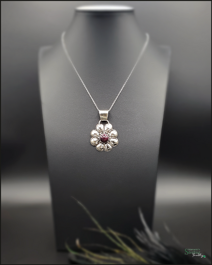 Purple Spiny Oyster and Sterling Silver Flower Pendant by Sandra Parkett