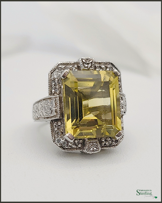 Vintage Citrine and Sterling Silver Art Deco Ring