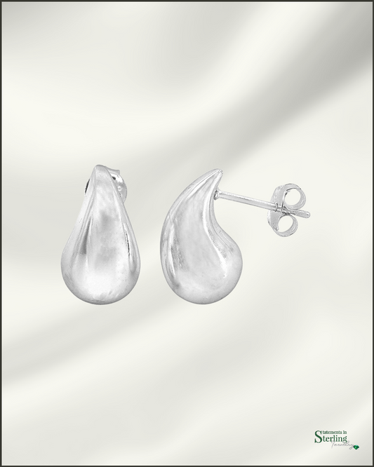 Sterling Silver Teardrop Stud Earrings in Rhodium