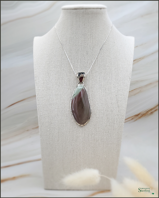 Imperial Jasper and Sterling Silver Pendant With Decorative Gemstone Inlay