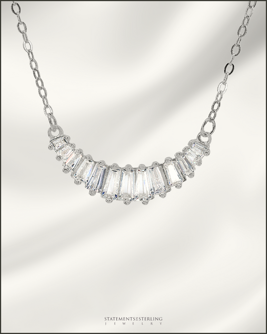 Sterling Silver Art Deco Necklace with Cubic Zirconia in Rhodium