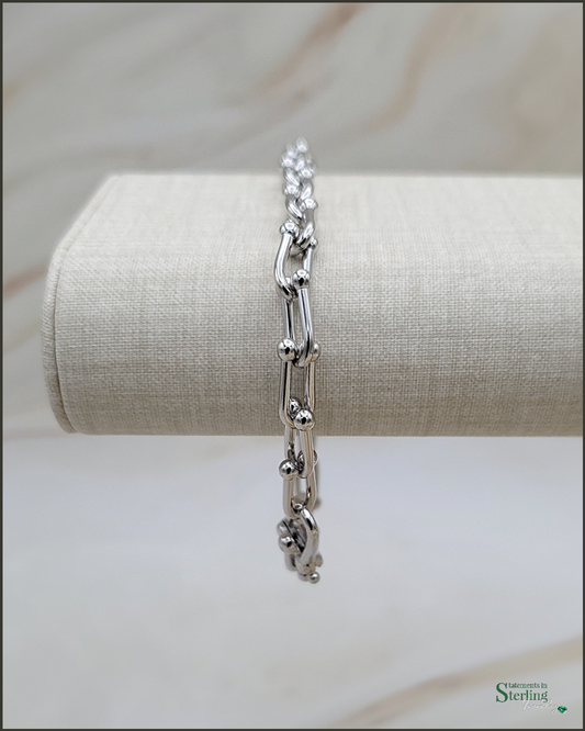 Solid Sterling Silver U Link Hardware Bracelet in Rhodium