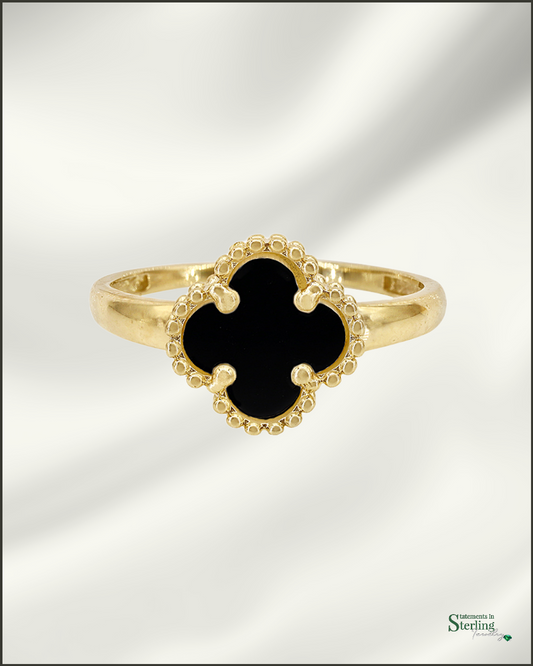 10k Gold Clover Ring in Black Onyx