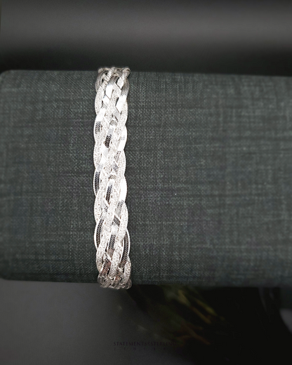 Sterling Silver Woven Diamond Cut Bracelet