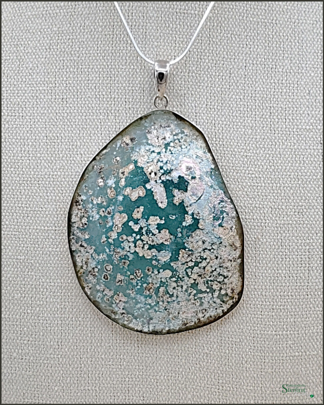 Roman Glass and Sterling Silver Statement Pendant XII